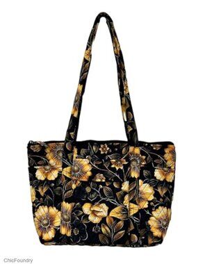 Quilted Small Tote Bag Lightweight Fabric Handbag with Pockets